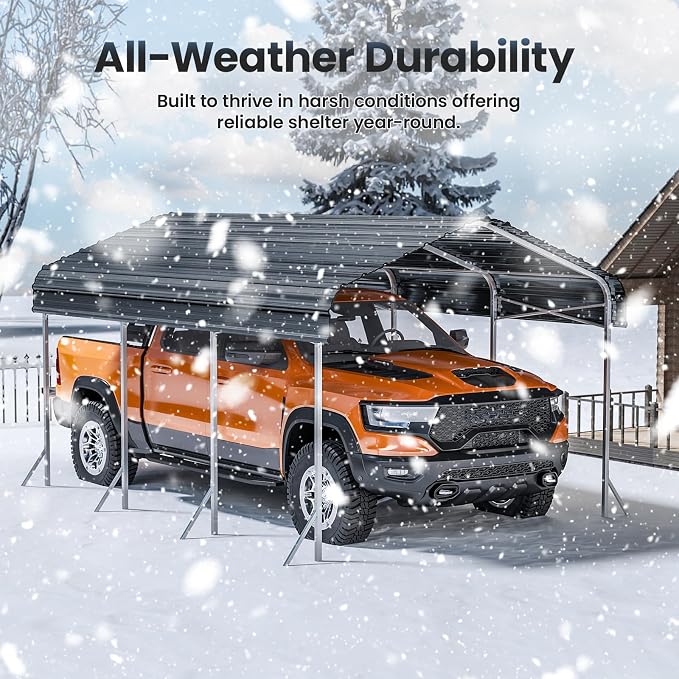 10x15 Ft Carport, Heavy Duty Metal Car Port, All-Weather Protection, Easy - Image 6