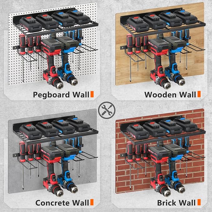 Power Tool Organizer Wall Mount, Cordless Drill Holder and Battery Shelf - Image 7