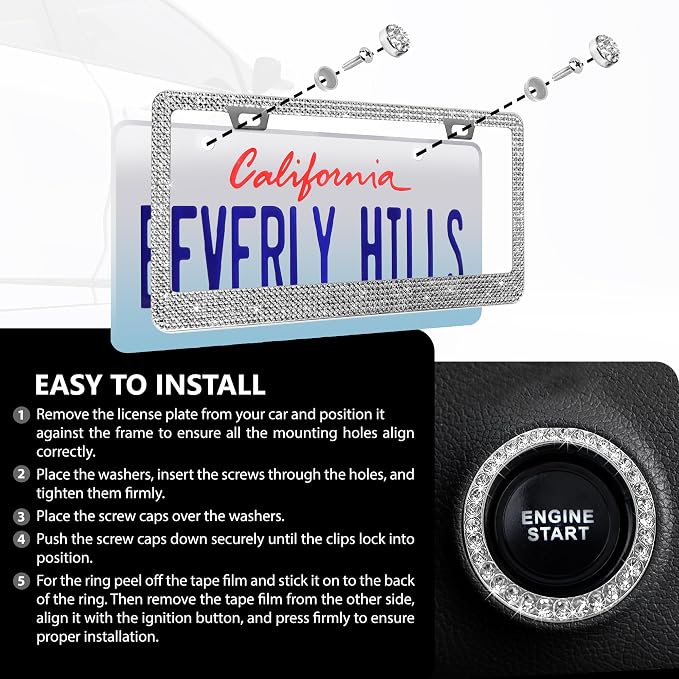 2 Pack Silver Bling License Plate Frames - Image 5