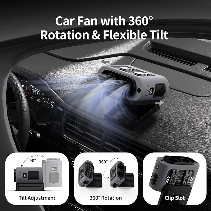 Socool Portable Car Fan - 14500mAh Rechargeable Battery Opearated - Image 4