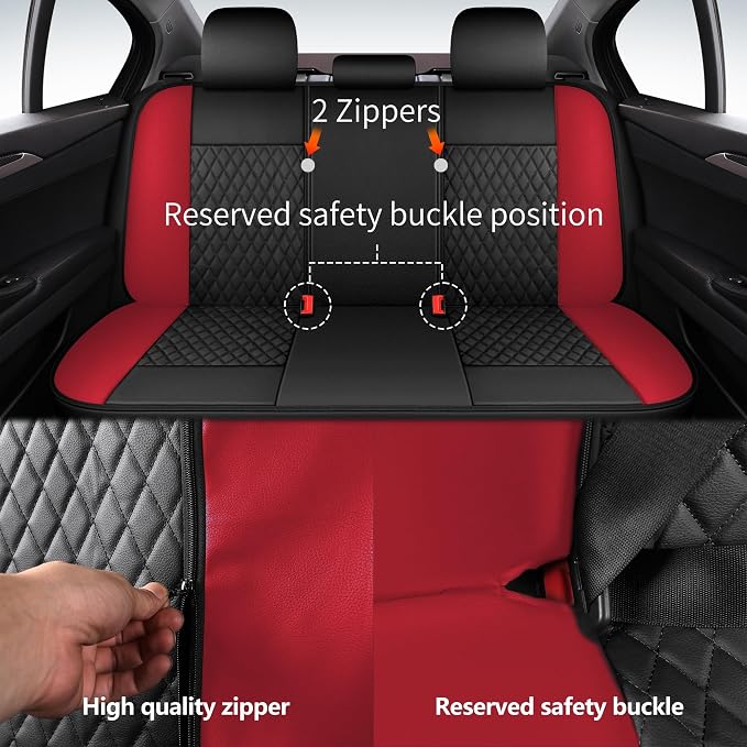 Red Car Seat Covers, Breathable and Waterproof Seat Cover Full Set, PU Premium - Image 3