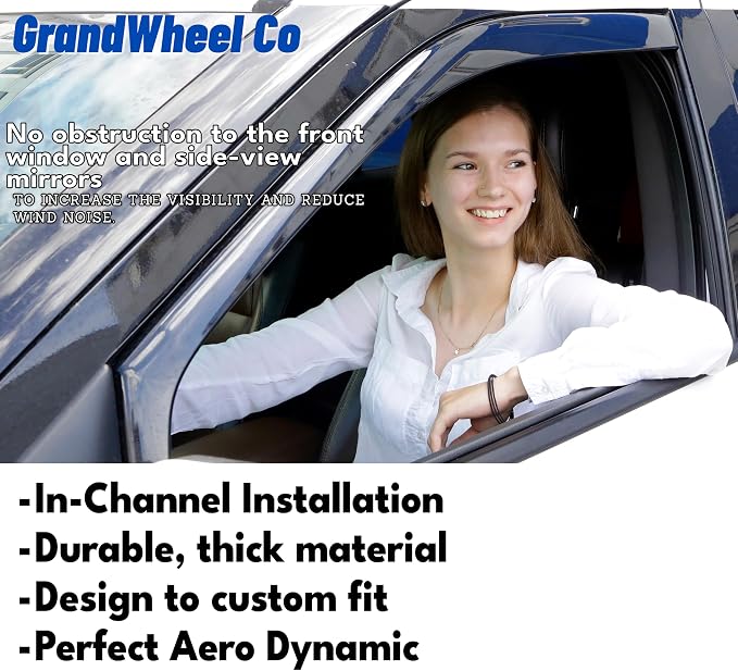 GrandWheel Co Smoke Tinted in-Channel Side Window Vent Visor Deflectors Rain - Image 7