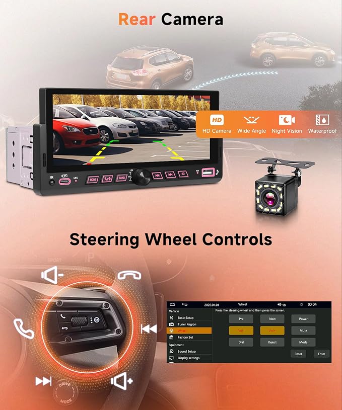 Car Stereo Single Din Wireless Carplay 6.86 inch Touch Screen Android Auto - Image 6