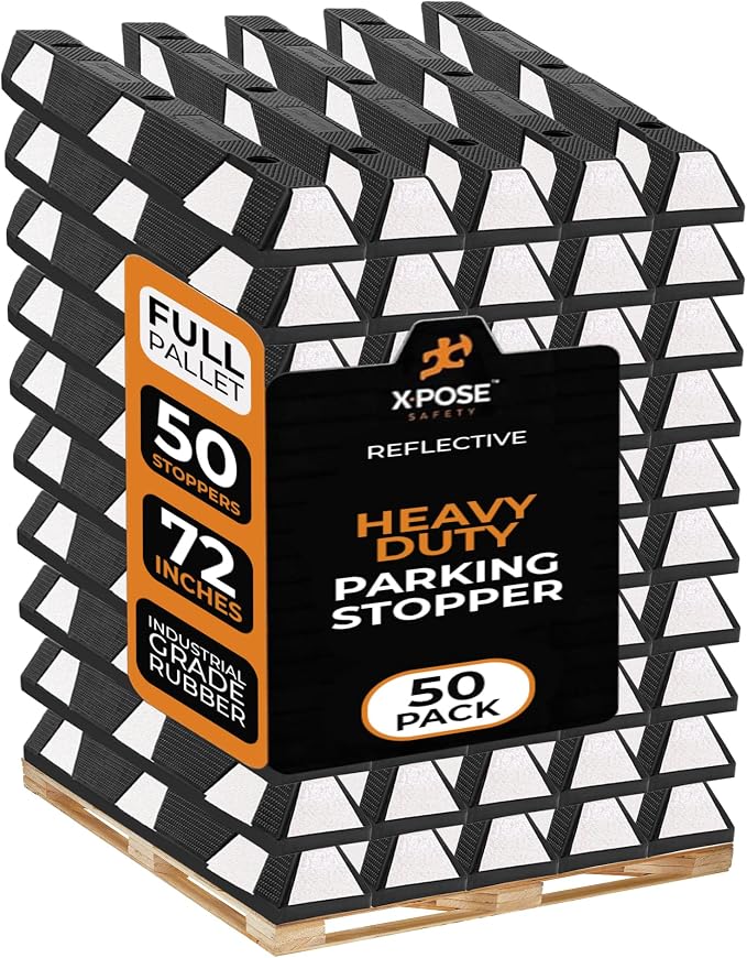 Xpose Safety 72" Heavy Duty Rubber Parking Stopper – Bulk Full Pallet 50 Pack by XposeSafety