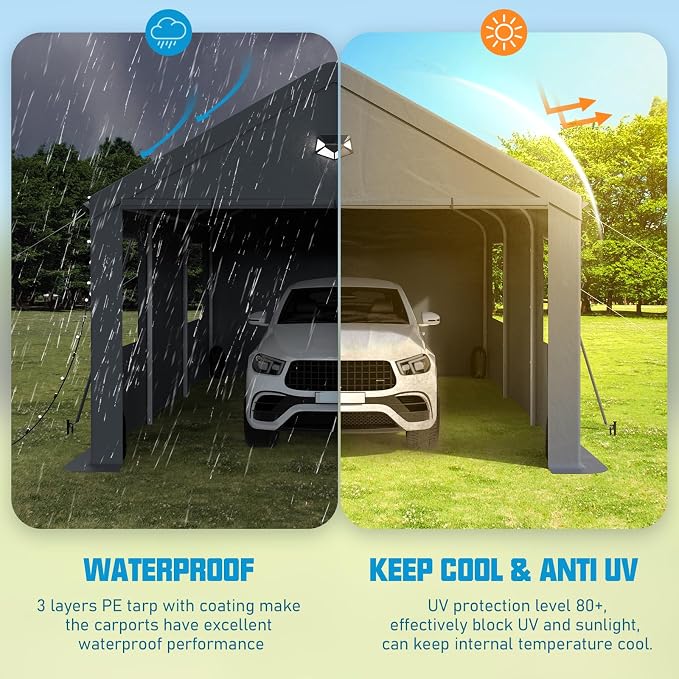 10x20 Carport, Heavy Duty Carport Canopy Garage - Image 6