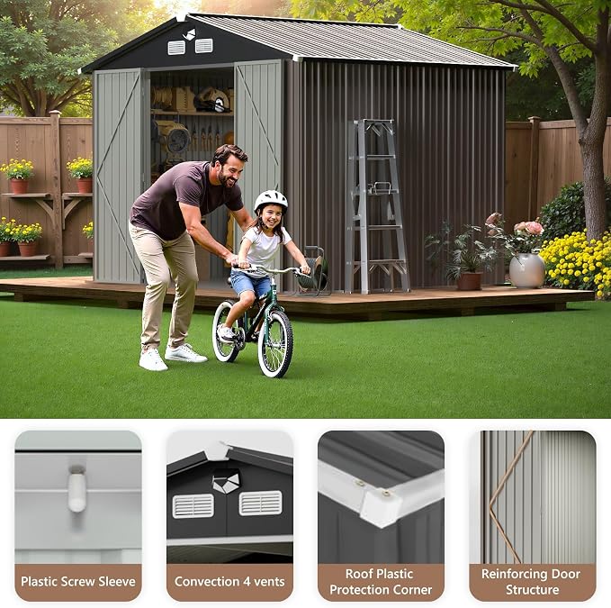 10x12 FT Outdoor Storage Shed, Metal Tool Sheds, Waterproof Outside Storage Shed - Image 7