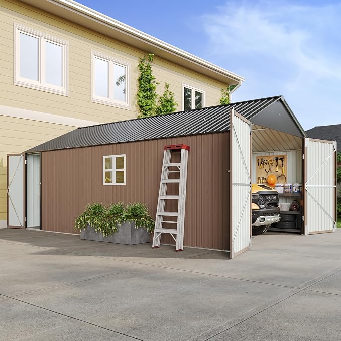 Aoxun 12x20x9.3 FT Shed Outdoor Metal Garage Shed 1700 CUFT Extra Large Storage - Image 9