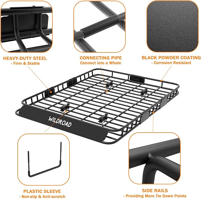 Wildroad Roof Rack Cargo Basket, Upgraded 4” Fence Wide Car Roof Basket Combo - Image 3