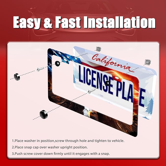 American Flag Bald Eagle License Plate Frame Patriotic License Plate Frames - Image 3