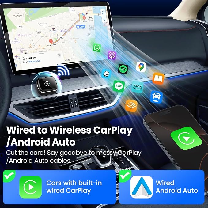 Wireless CarPlay Adapter & Android Auto, 2-in-1 CarPlay Adapter Convert Wired - Image 2