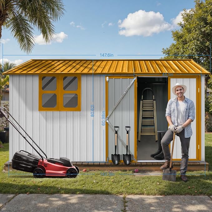 12 x 10 FT Outdoor Storage Shed, Metal Garden Tool Shed - Image 2