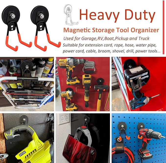 ULIBERMAGNET Heavy Duty Magnetic Garage Hooks, 6 Pack Strong Large Magnet Hooks - Image 6