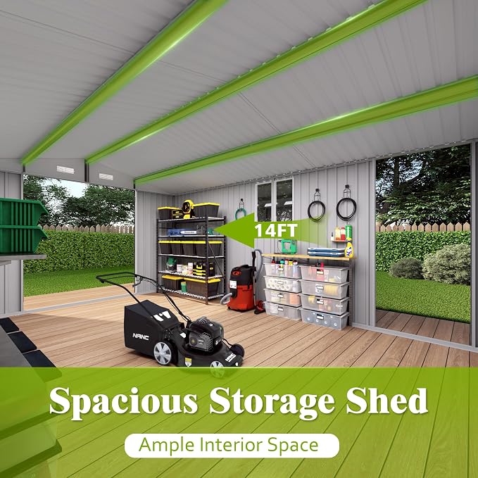 10 x 14 FT Large Outdoor Storage Shed w/ 2 Windows, Heavy Duty Metal Garden - Image 5
