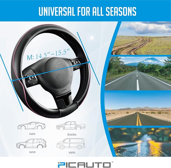PIC AUTO Steering Wheel Cover, Sports Carbon Fiber and Super Breathable Leather - Image 6