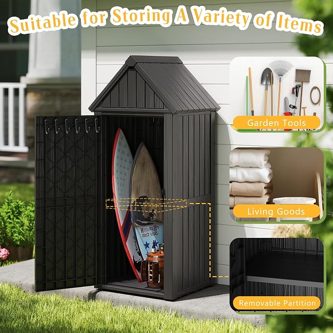 Storage Shed Outdoor Lockable, Waterproof Resin Garden Tool Shed, Heavy-Duty - Image 2