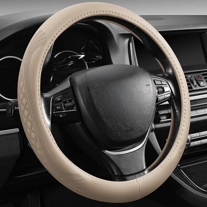 【2025 Model】 Breathable Soft Leather Car Steering Wheel Cover by PJBTVZ