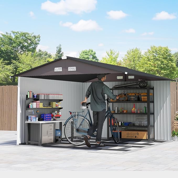 Outsunny 11' x 9' Outdoor Storage Shed, Garden Tool Metal Shed - Image 9