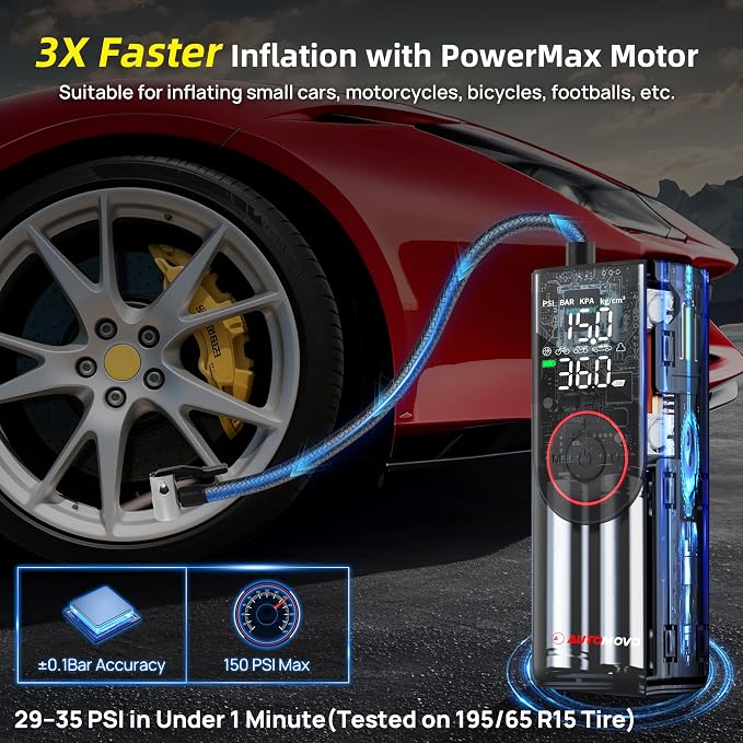 Tire Inflator Portable Air Compressor-3X Faster Inflation, 150PSI Air Pump - Image 2