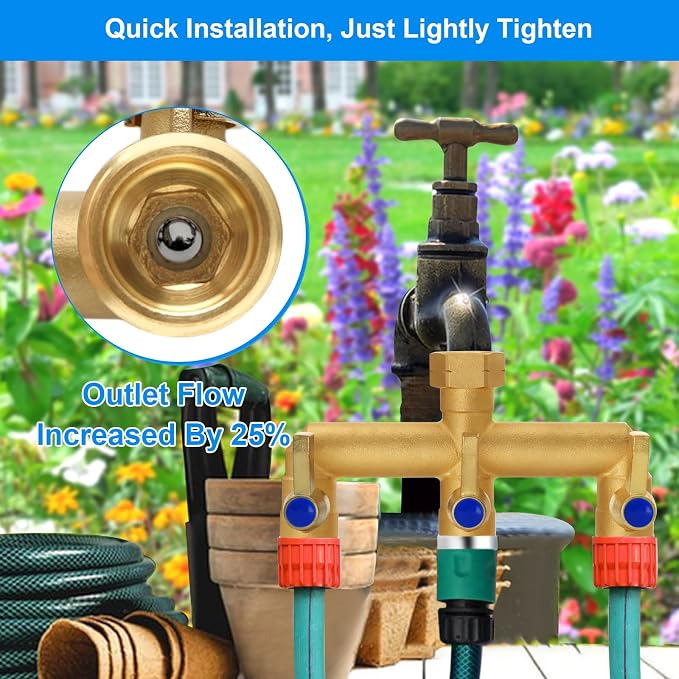 Brass Garden Hose Splitter, 3 Way Hose Splitter, Outdoor Hose Splitter - Image 2