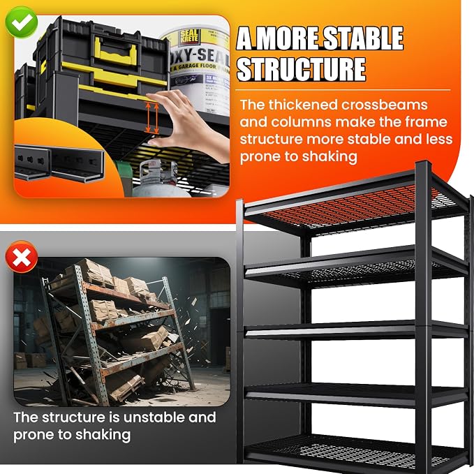Large Garage Shelving, 5-Tier Garage Storage Shelves 3000LBS Heavy Duty - Image 6