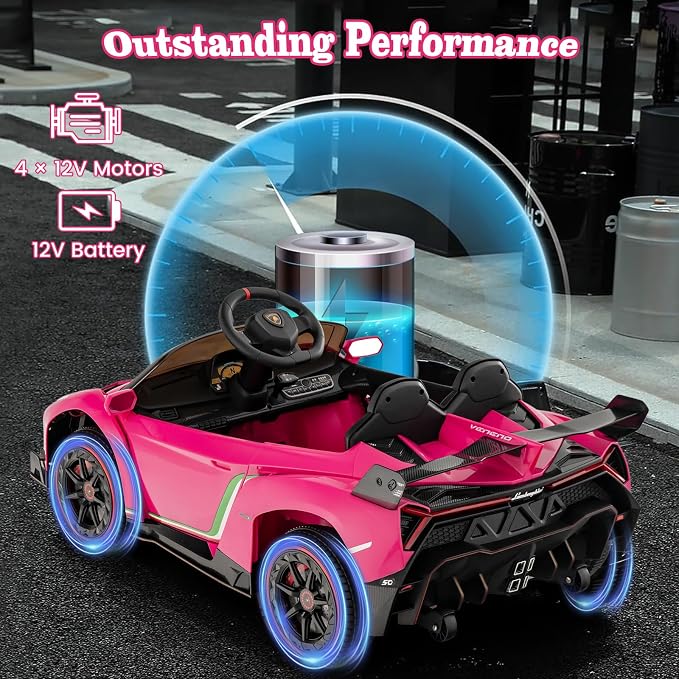 Costzon Pink Lamborghini Ride on Car, 12V Battery Powered 4WD Lambo Kids Car - Image 8