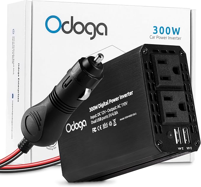 300W Car Power Inverter 12v DC to 110v AC – Car Adapter by Odoga