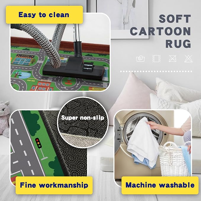 Play Rug for Playroom 59"x39" Car Mat Town City Road Map for Boys Bedroom Fun - Image 5