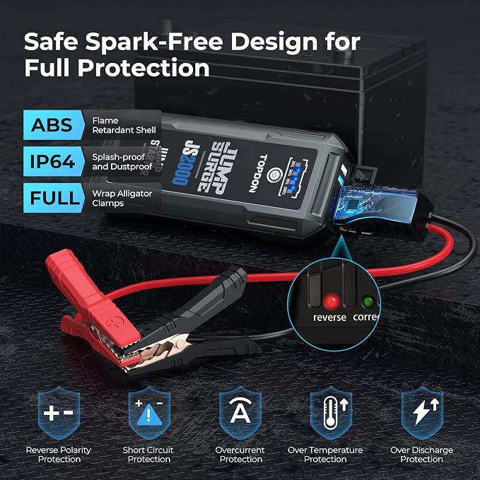 Car Battery Jump Starter, TOPDON 2000A Peak Jump Starter - Image 5