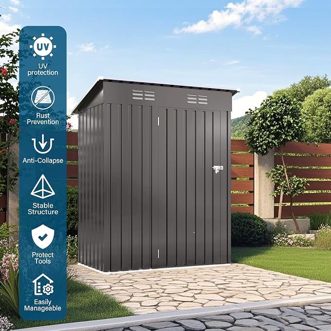 5X3 FT Metal Outdoor Storage Shed, Waterproof Tool House - Image 6