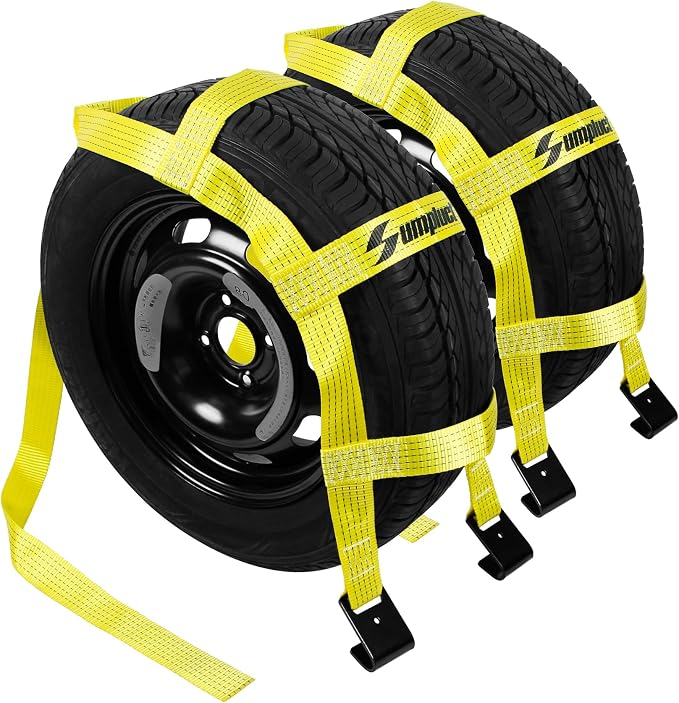 Tow Dolly Basket Straps with Flat Hooks Fits 14" 15" 16" Car Auto Hauler Wheel by Sumpluct