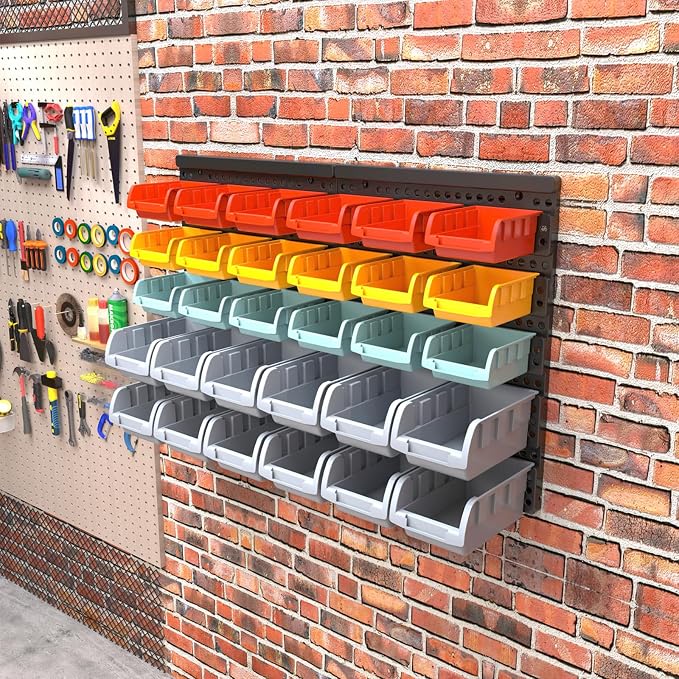 Wall Mounted Storage Bins Parts Rack 4 Colors Bin Organizer Garage Plastic Shop - Image 5