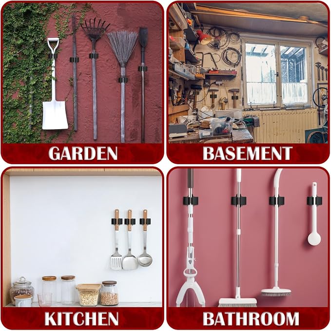 3-H Stainless Steel Broom Holder Wall Mount 15-Pack- Heavy Duty Mop Organizer - Image 5