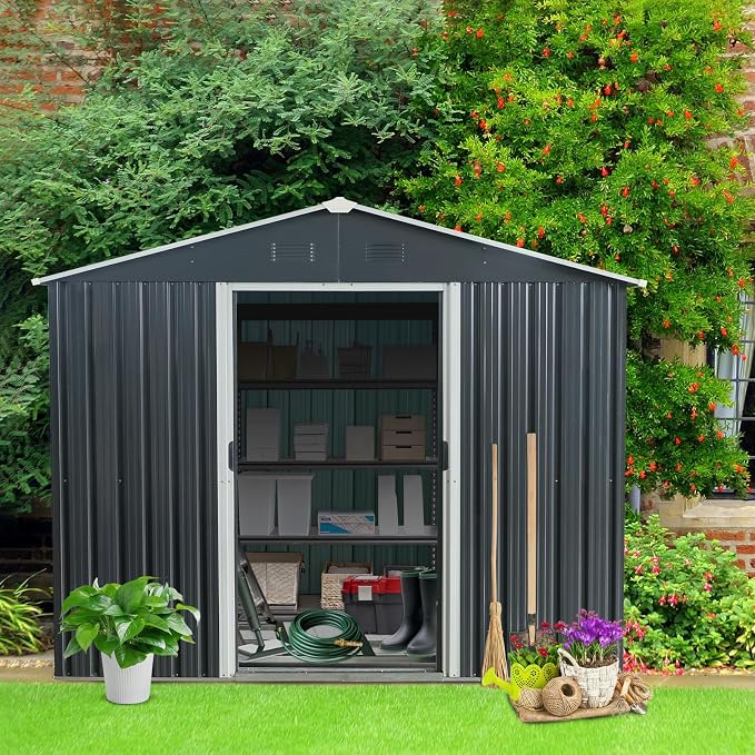 8x10 FT Outdoor Storage Shed, Metal Garden Shed - Image 2