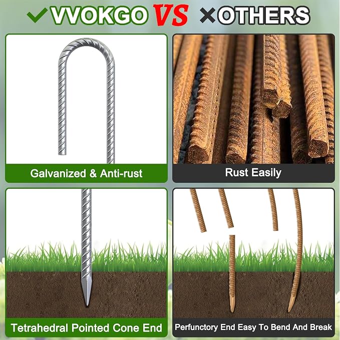 VVOKGO Rebar-Stakes-12-Inch J Hook Galvanized Tent Stakes Heavy Duty, Camping - Image 3
