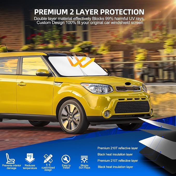 Windshield Sun Shade for Kia Soul 2014-2019 Foldable Sunshade Custom Fit Front - Image 3