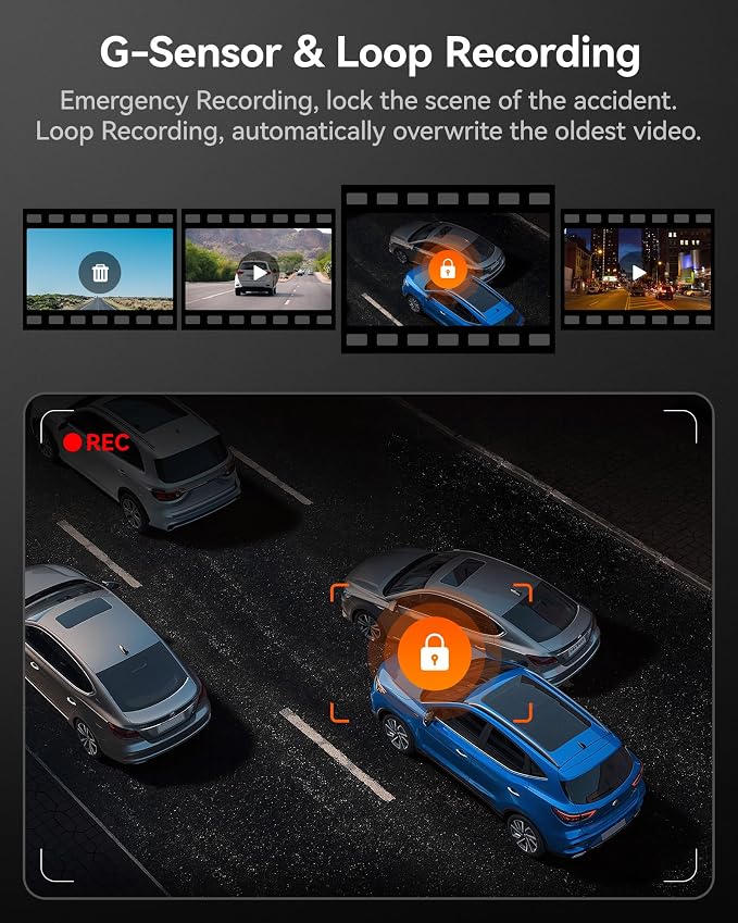 WOLFBOX i07 3 Channel Dash Cam Built-in WiFi GPS, 4K Dash Camera Front and - Image 8