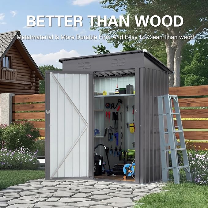 ARMSET 5x3 FT Metal Outdoor Storage Shed - Image 6