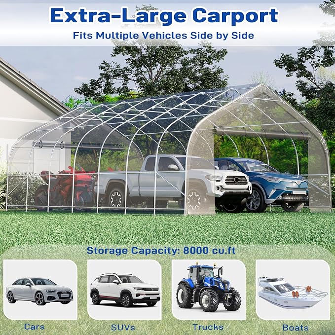 EROMMY 20x30 FT Heavy Duty Durable Carport, Galvanized Steel Frame Garage - Image 5