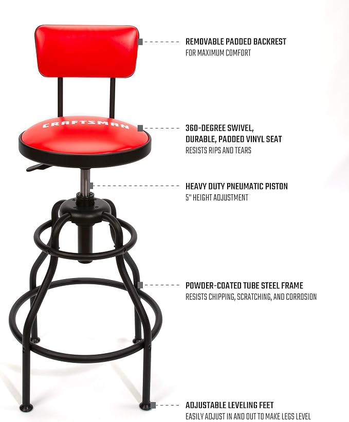 Craftsman Adjustable Height Work Shop Stool, 29 to 34-inches Tall, - Image 2