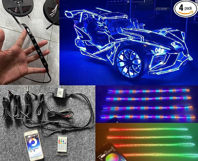 Black Out Full Tinted Smoked LEDs x4PCS 4FT 48" 1.2Meters RGB Dream Color by FijvknxyLights