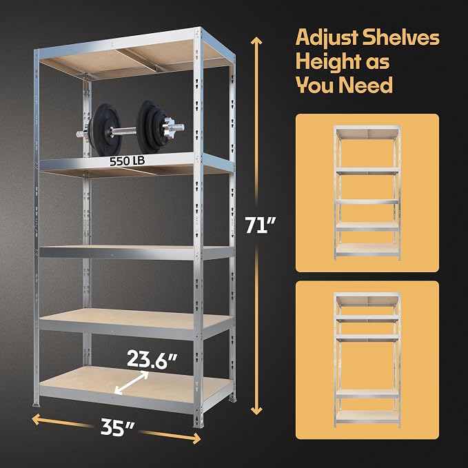Storage Shelves: 5 Storage Shelves Heavy Duty w/ 2, 750 lb Total Load Capacity - Image 2