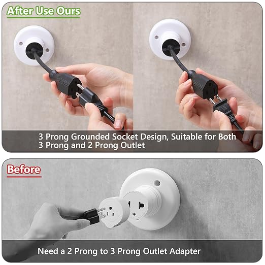 Feekoon 2 Pack 3 Outlet Light Socket Adapter, Convert E26/E27 Bulb Socket to 3 - Image 4