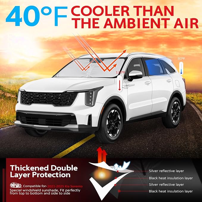 KAYZT Windshield Sun Shade for 2021-2025 2026 Kia Sorento Foldable Sunshade - Image 2