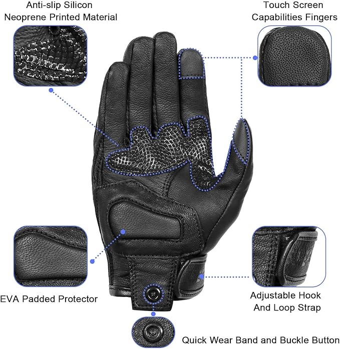 Superbike Updated Black Leather Motorcycle Gloves Hard Knuckle Armored - Image 3