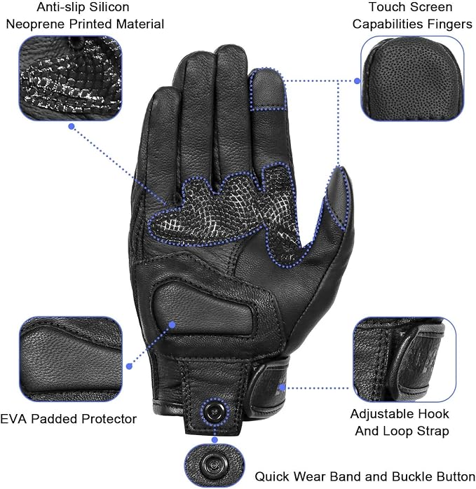 Updated Full Finger Men’s Leather Motorcycle Gloves Touchscreen & Armored - Image 3