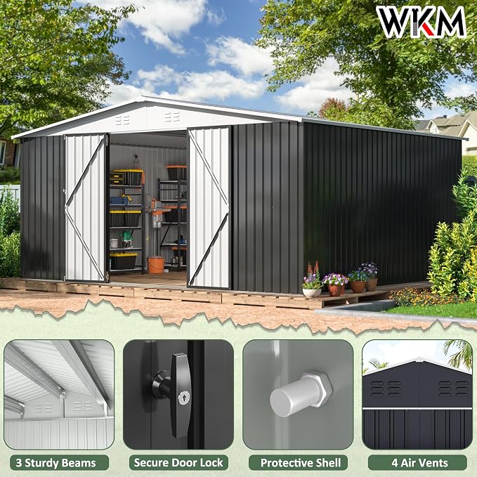 WKM 12x14 FT Outdoor Storage Shed, Utility Metal Tool Storage - Image 5