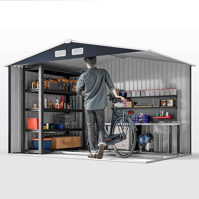 Outsunny 9' x 6' Outdoor Storage Shed, Garden Tool Metal Shed - Image 9