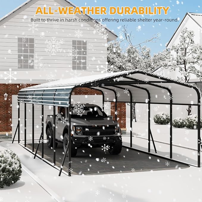12 x 24 FT Metal Carport with Galvanized Steel Roof, Heavy Duty Metal Roof - Image 8