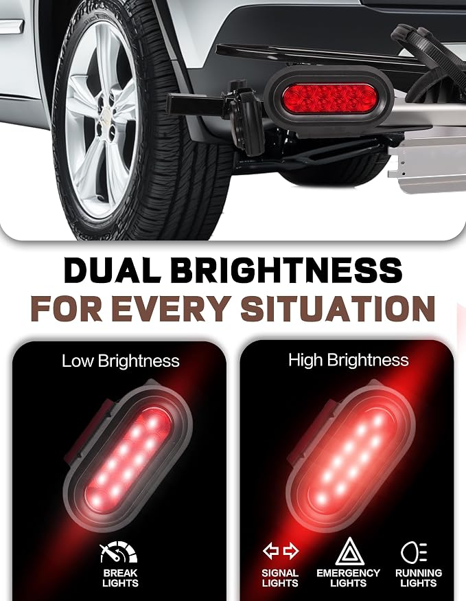 Young Bike Rack Brake Light & Plate Kit, 6 Inch 10LEDs Oval Red LED Tail Light - Image 7