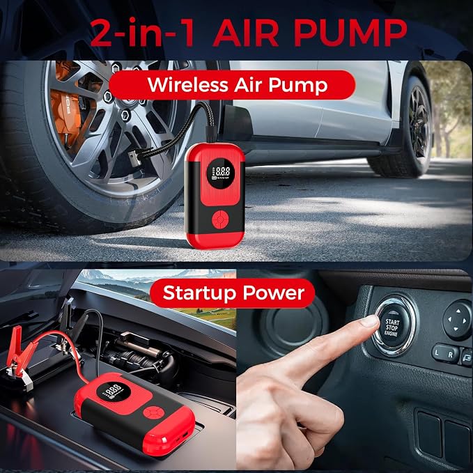 Tire Inflator Portable Air Compressor & Car Jump Starter, Cordless Air Pump - Image 6